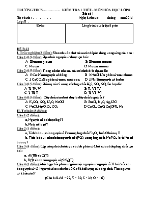 Kiểm tra 1 tiết  môn Hóa học lớp 8 năm 2016